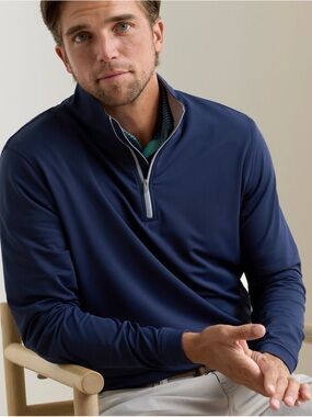 Peter Millar Navy and Light Blue Performance Quarter-Zip Top Men’s S